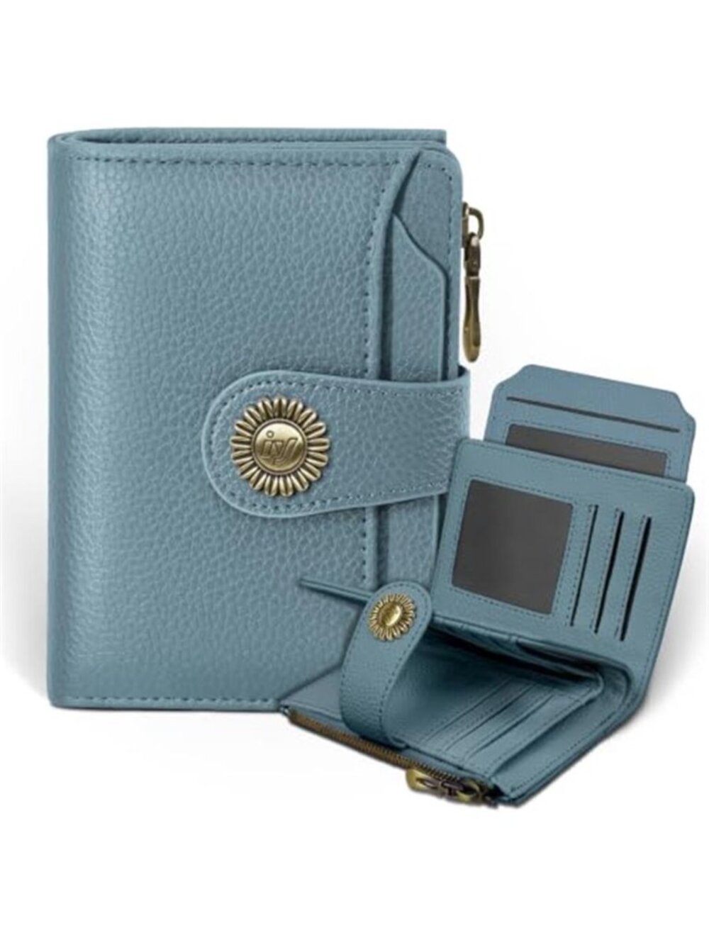 New Blue Small Wallet Women RFID Blocking Bifold Credit Card Holder
